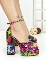 Sandale Dama cu Toc Gros si Platforma 9288-2 RED-YELLOW | CHERIE