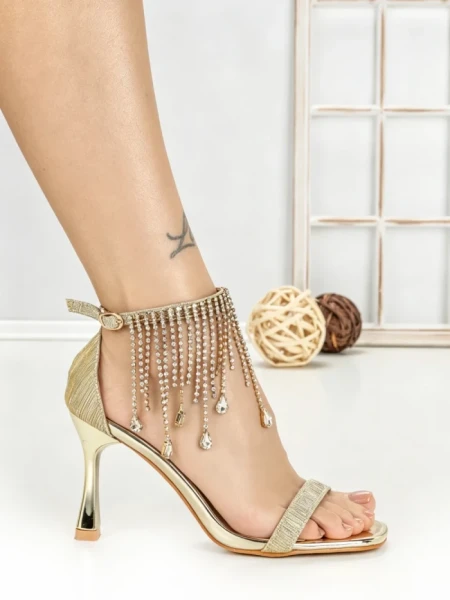 Sandale Dama cu Toc Subtire J-205 GOLD | CHERIE