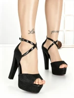 Sandale Dama cu Toc Gros si Platforma SQ-51 BLACK | CHERIE