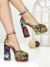 Pantofi cu Toc Gros si Platforma 9288-1 RED-YELLOW | CHERIE