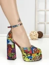 Pantofi cu Toc Gros si Platforma 9288-1 RED-YELLOW | CHERIE