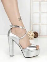 Sandale Dama cu Toc Gros si Platforma SQ-92 SILVER | CHERIE
