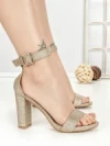 Sandale Dama cu Toc Gros 168-5 GOLD | CHERIE