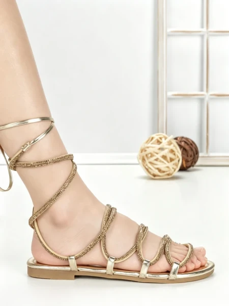 Sandale Dama cu Talpa Joasa LS-89161 GOLD | ABLOOM