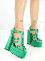 Sandale Dama cu Toc Gros si Platforma P-1287 GREEN | STEPHAN