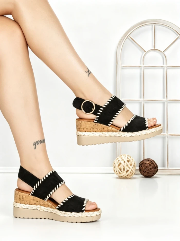 Sandale Dama cu Platforma 22-337 BLACK | STEPHAN