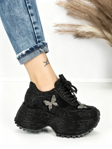Pantofi Sport Dama cu Platforma 3603-3 BLACK | MEI