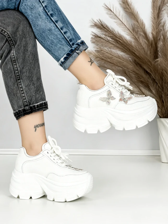 Pantofi Sport Dama cu Platforma 3617 WHITE | MEI