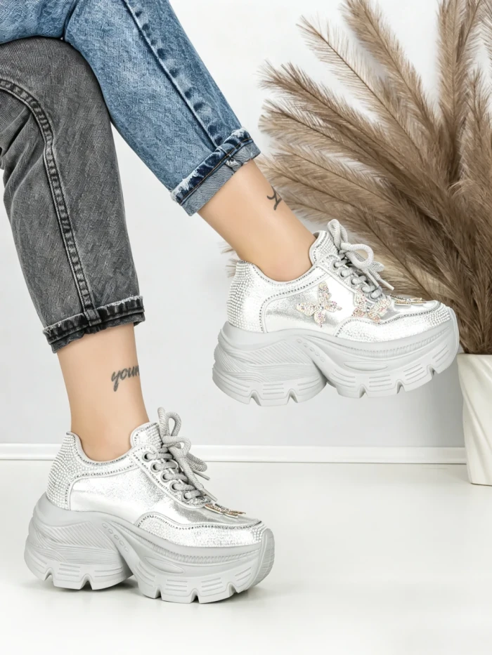 Pantofi Sport Dama cu Platforma 3617 SILVER | MEI