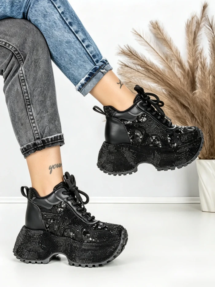 Ghete Dama cu Platforma 8580-2 BLACK | MEI