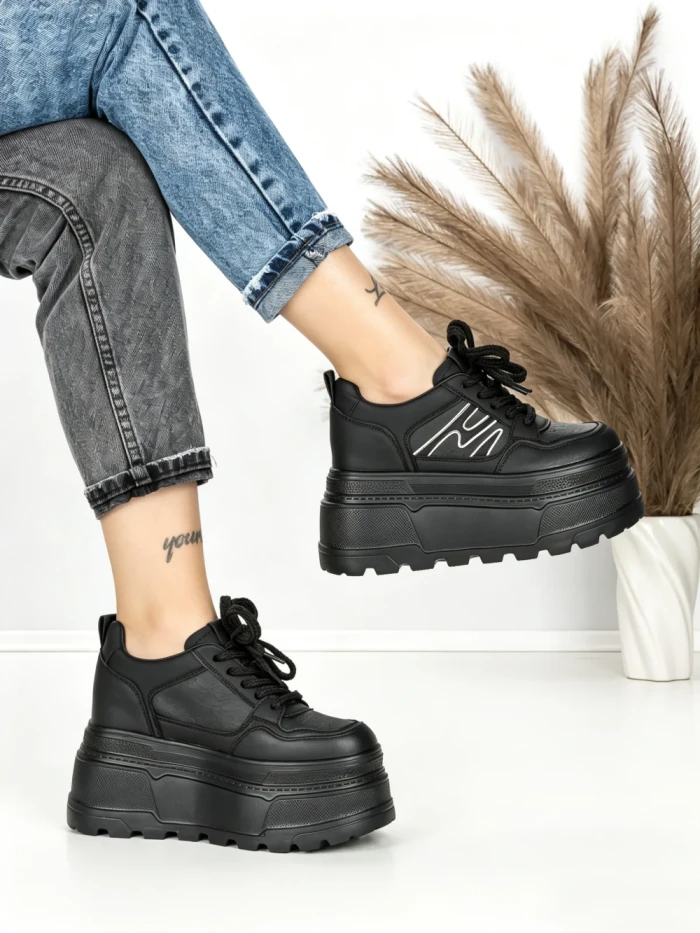 Pantofi Sport Dama cu Platforma 6208-52 BLACK | MEI