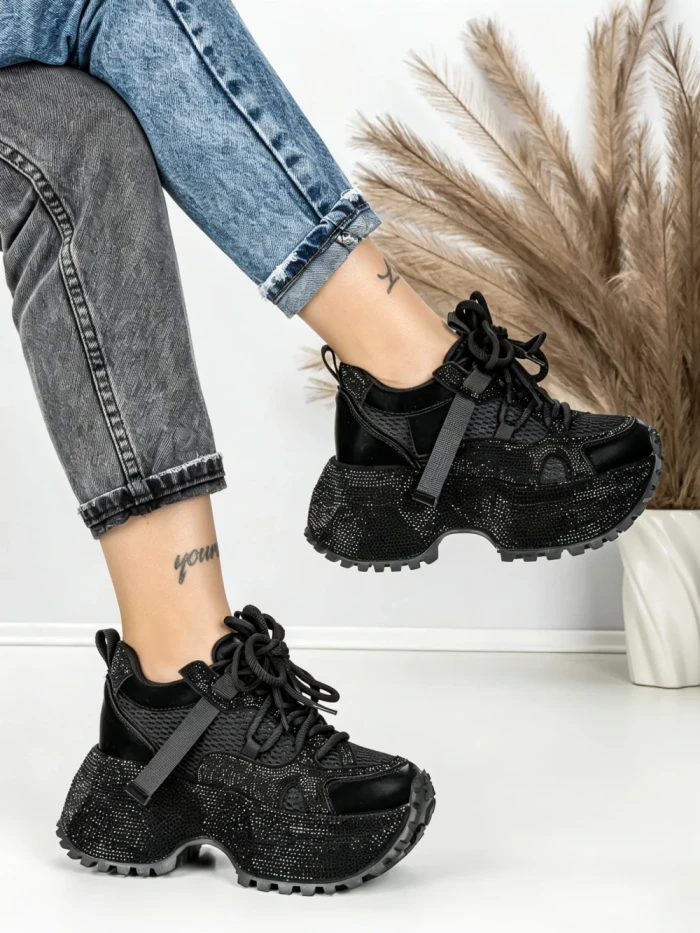 Pantofi Sport Dama cu Platforma 6580-8 BLACK | MEI