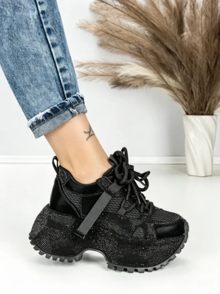 Pantofi Sport Dama cu Platforma 6580-8 BLACK | MEI
