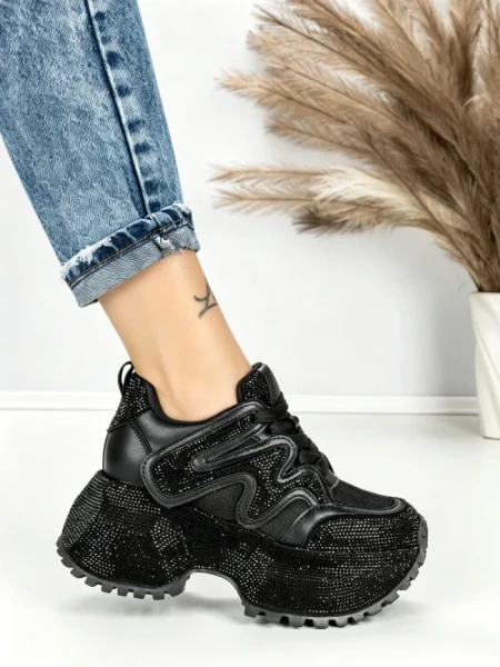 Pantofi Sport Dama cu Platforma 6580-2 BLACK | MEI