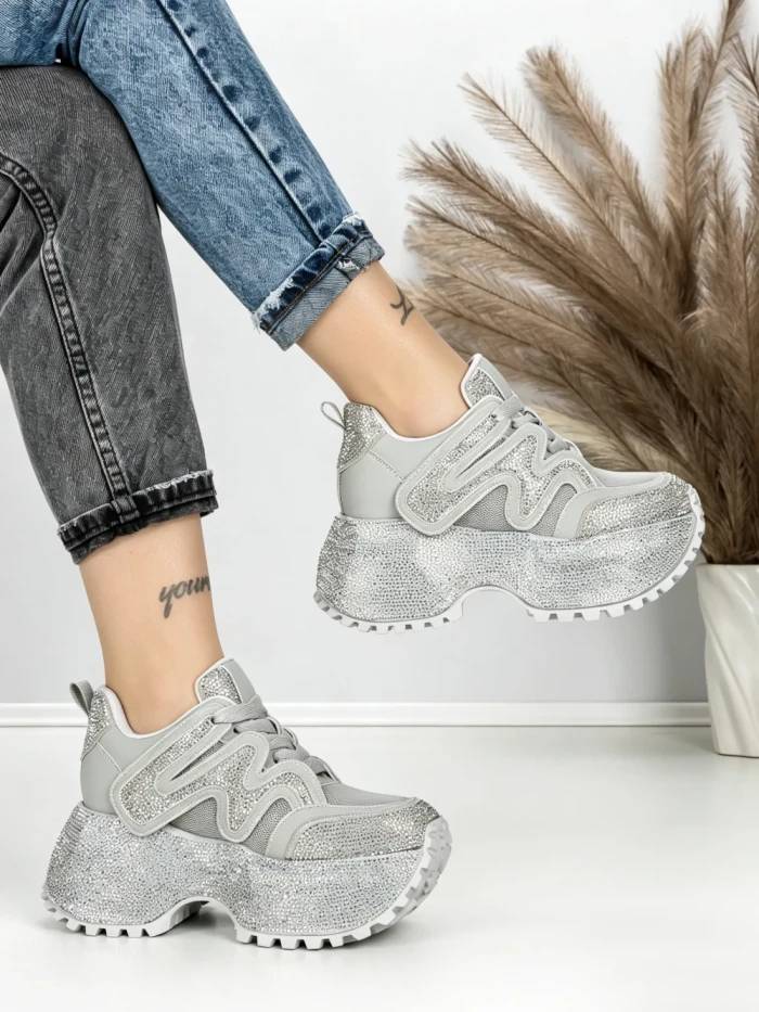 Pantofi Sport Dama cu Platforma 6580-2 SILVER | MEI