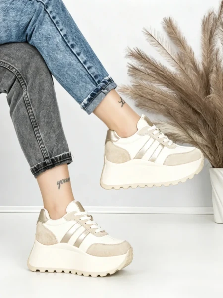 Pantofi Sport Dama cu Platforma 3596 BEIGE | MEI