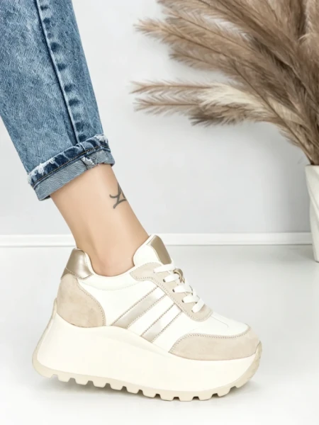 Pantofi Sport Dama cu Platforma 3596 BEIGE | MEI