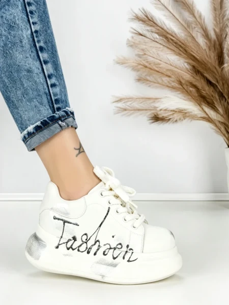 Pantofi Sport Dama din piele naturala 719-3 SILVER | PANTOFUL