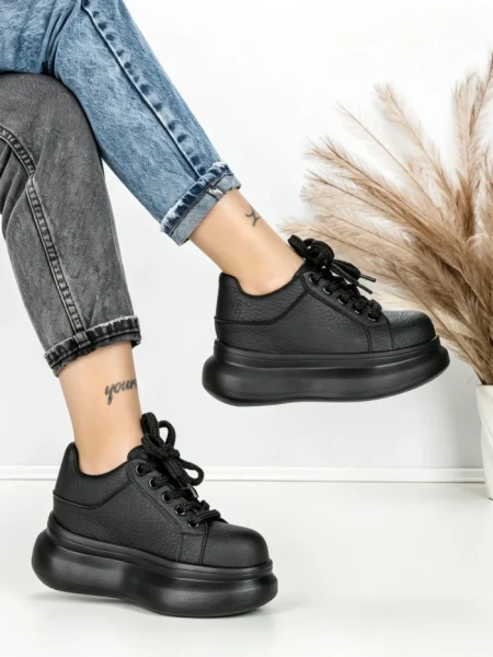 Pantofi Sport Dama din piele naturala 719-1 BLACK | PANTOFUL