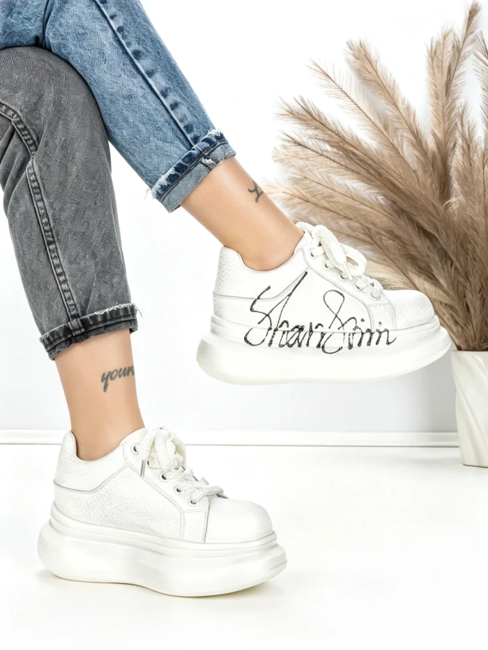 Pantofi Sport Dama din piele naturala 719-2 SILVER | PANTOFUL