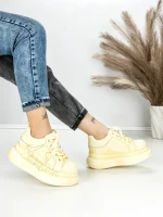 Pantofi Sport Dama din piele naturala 719-2 YELLOW | PANTOFUL