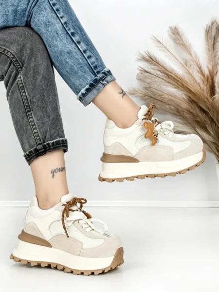 Pantofi Sport Dama din piele naturala 3651-3 BEIGE | PANTOFUL