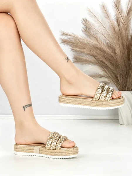 Papuci Dama cu Talpa Joasa BE-6073 GOLD | BEUE SHOES