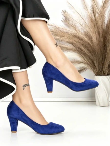 Pantofi cu Toc Gros J-89 DARK BLUE | CHERIE