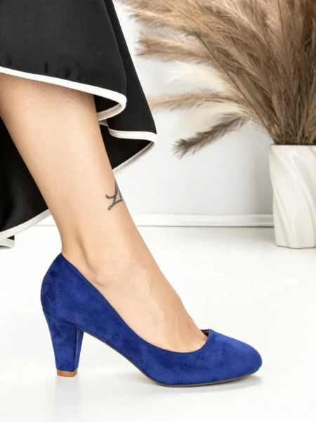 Pantofi cu Toc Gros J-89 DARK BLUE | CHERIE