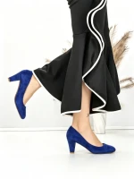 Pantofi cu Toc Gros J-89 DARK BLUE | CHERIE