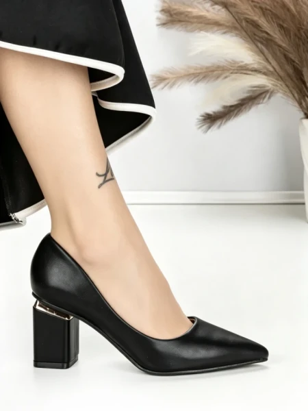 Pantofi cu Toc Gros J-221 BLACK | CHERIE