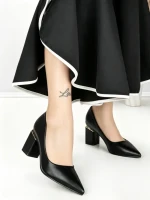Pantofi cu Toc Gros J-221 BLACK | CHERIE