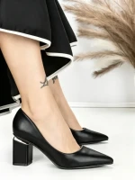 Pantofi cu Toc Gros J-221 BLACK | CHERIE