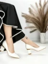 Pantofi cu Toc Gros J-221 WHITE | CHERIE