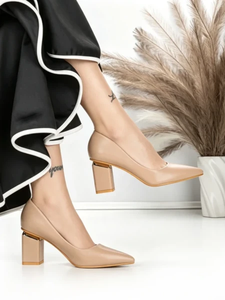 Pantofi cu Toc Gros J-221 NUDE | CHERIE