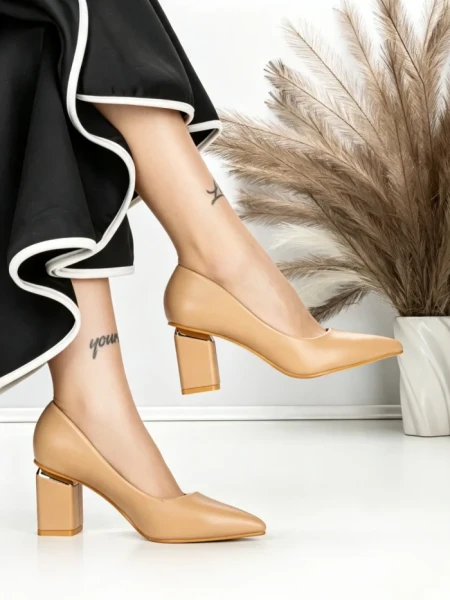 Pantofi cu Toc Gros J-221 APRICOT | CHERIE