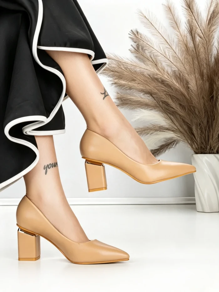 Pantofi cu Toc Gros J-221 APRICOT | CHERIE