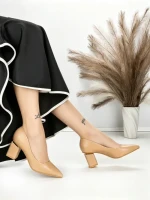 Pantofi cu Toc Gros J-221 APRICOT | CHERIE