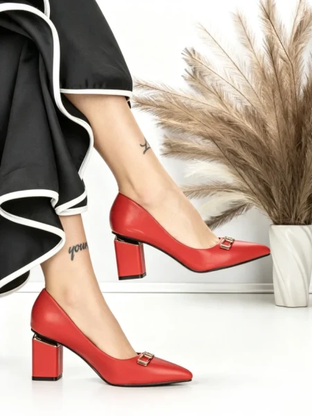 Pantofi cu Toc Gros J-221 RED | CHERIE