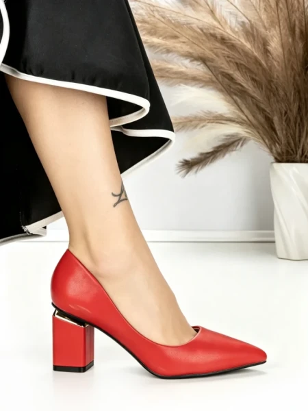 Pantofi cu Toc Gros J-221 RED | CHERIE