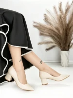 Pantofi cu Toc Gros J-56A BEIGE | CHERIE