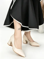 Pantofi cu Toc Gros J-56A BEIGE | CHERIE