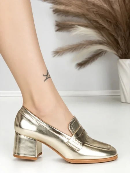 Pantofi cu Toc Gros L72168E GOLD | ABLOOM