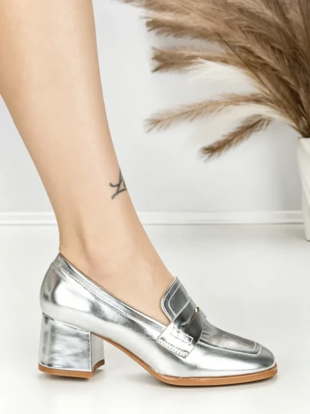 Pantofi cu Toc Gros L72168E SILVER | ABLOOM