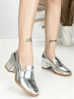 Pantofi cu Toc Gros L72168E SILVER | ABLOOM