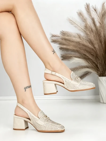 Pantofi cu Toc Gros L8576G BEIGE | ABLOOM