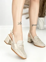 Pantofi cu Toc Gros L8576G BEIGE | ABLOOM