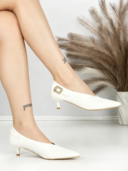 Pantofi cu Toc mic L6-71-2 WHITE | ABLOOM