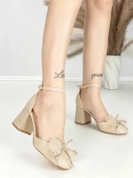 Sandale Dama cu Toc Gros 6XKK18 LIGHT GOLD | MEI