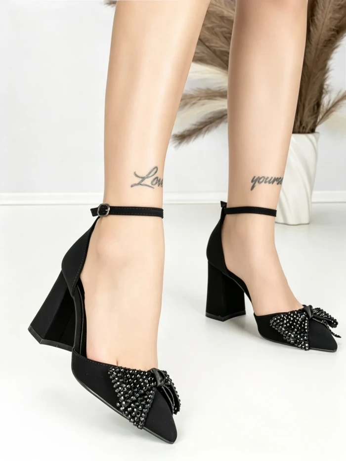 Sandale Dama cu Toc Gros 6XKK21 ALL BLACK | MEI